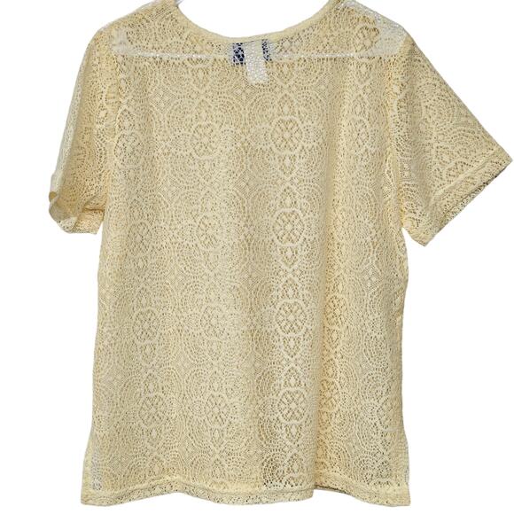 Vtg Sheer Crochet Overlay Lace Blouse Top Womens LP Cottage Coquette - Picture 2 of 7